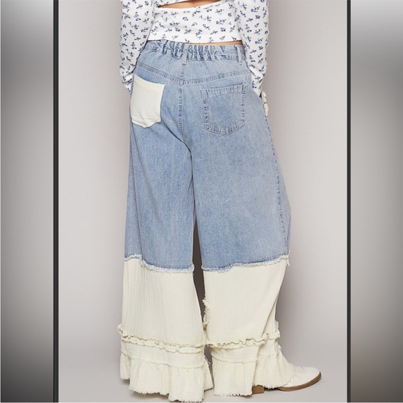 POL Two-Tone Blue and Cream Wide-Leg Jeans - Picture 2 of 3